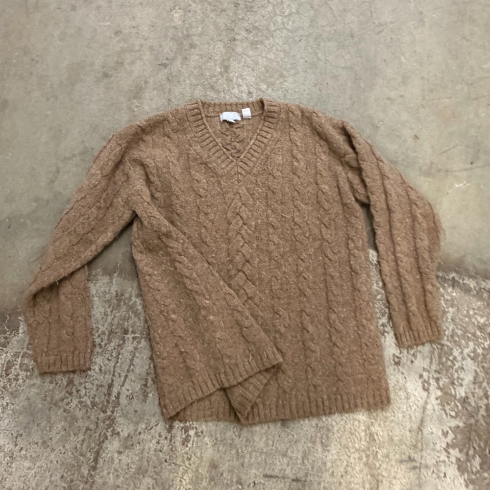 Esprit V-Neck‎ Cable Knit Sweater - Brown fishermen wool alpaca blend